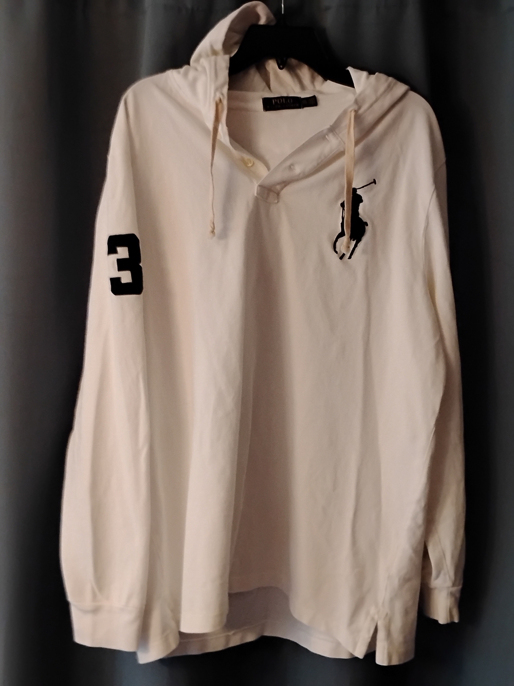 Polo Ralph Lauren Big Pony Hooded Polo Shirt White Mesh Long Sleeve Men XXL TTG